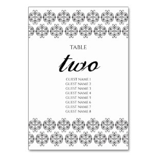 Black & White Calligraphy Vintage Damask Wedding Bordsnummer