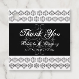Black & White Calligraphy Vintage Damask Wedding Gåvor Etiketter