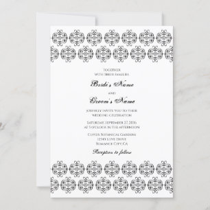 Black & White Calligraphy Vintage Damask Wedding Inbjudningar