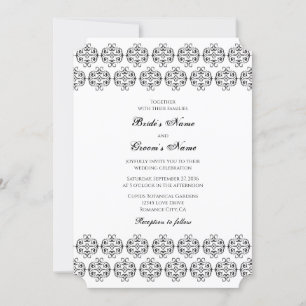Black & White Calligraphy Vintage Damask Wedding Inbjudningar