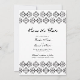 Black & White Calligraphy Vintage Damask Wedding Spara Datumet
