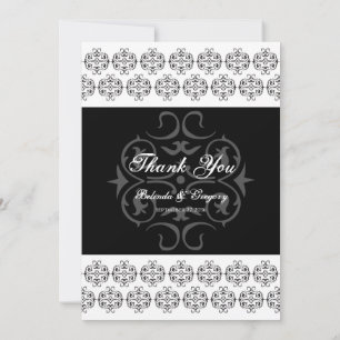 Black & White Calligraphy Vintage Damask Wedding Tack Kort