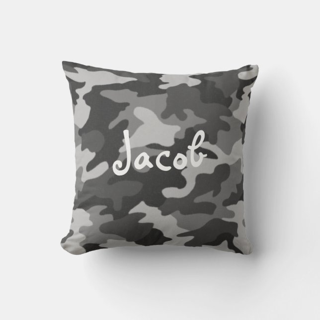 Black & White Camouflage Pillow med Monogram Kudde (Framsida)