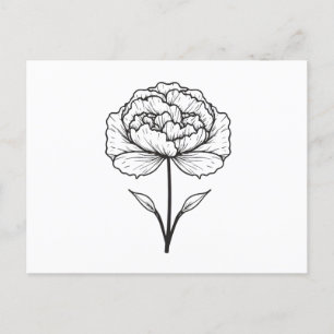 Black White Carnation Line Art Vykort