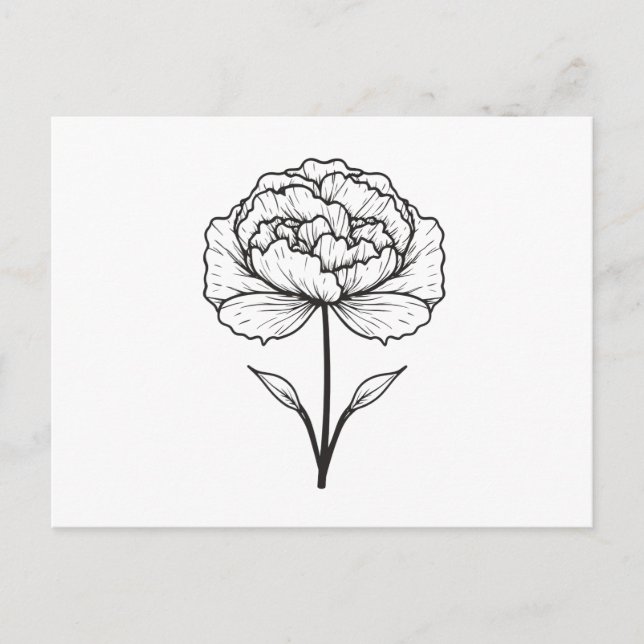Black White Carnation Line Art Vykort (Framsida)