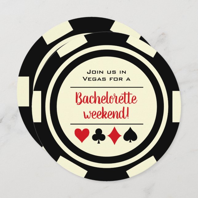 Black White Casino Poker Chip Bachelorette Party Inbjudningar (Fram/baksida)