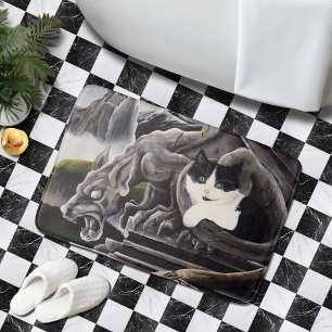 Black White Cat Gargoyle Badrumsmatta