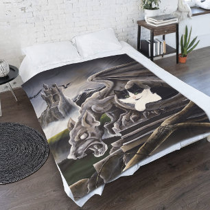 Black White Cat Gargoyle Fleecefilt