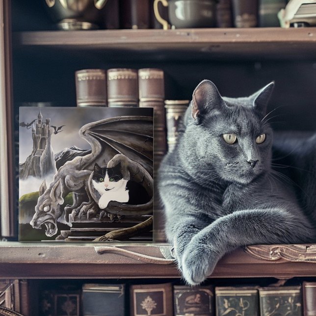Black White Cat Gargoyle Kakelplatta (Skapare uppladdad)