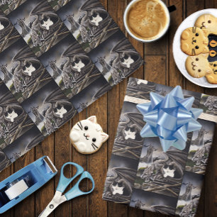 Black White Cat Gargoyle Presentpapper