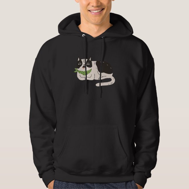 Black White Cat Illustration Meowing Cute Kitty Hoodie (Framsida)