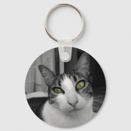 Black White Cat Photo Nyckelring