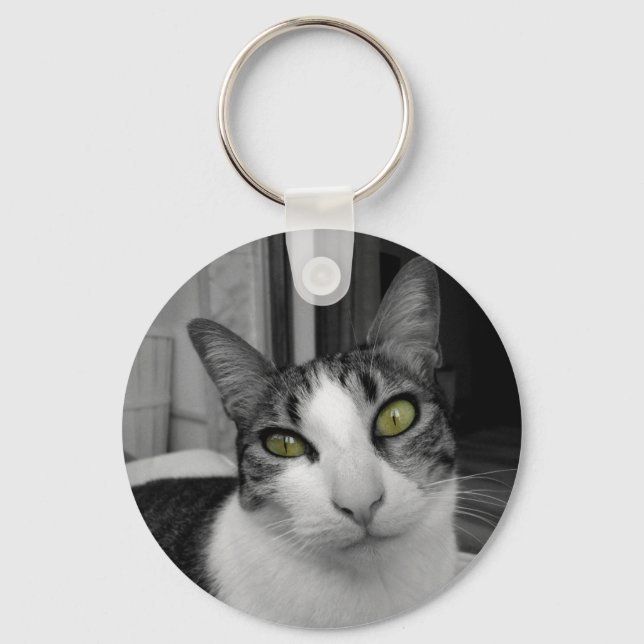 Black White Cat Photo Nyckelring (Framsida)