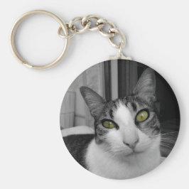 Black White Cat Photo Nyckelring
