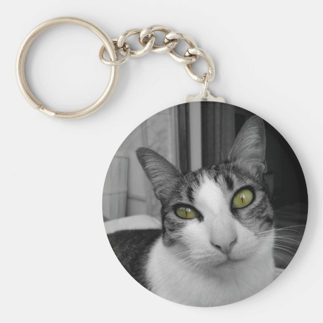 Black White Cat Photo Nyckelring (Framsidan)
