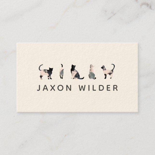 Black White Cat Silhouette Cloud Minimal Visitkort (Framsida)