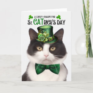 Black White Cat St. CATrick's Day Lucky Charm Helgkort
