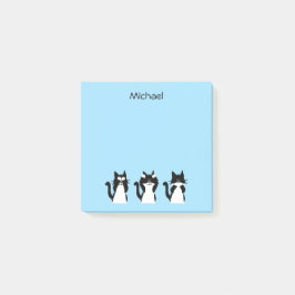 Black White Cats Three Wise Kattunge Blue Post-it Block