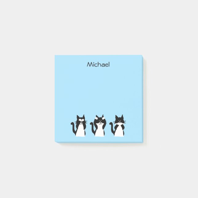 Black White Cats Three Wise Kattunge Blue Post-it Block (Framsida)