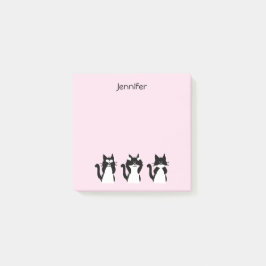 Black White Cats Three Wise Kattunge Rosa Post-it Block