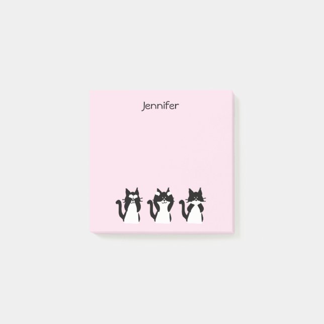 Black White Cats Three Wise Kattunge Rosa Post-it Block (Framsida)