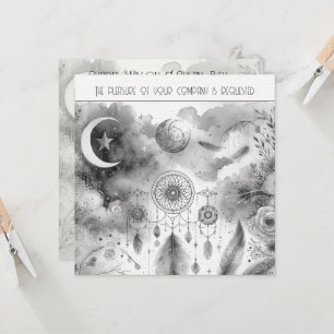 Black White Celestial Måne Dream Catcher Bröllop Inbjudningar