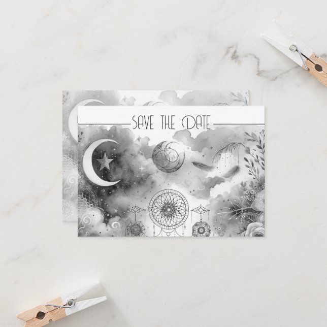 Black White Celestial Måne Dreamcatcher (Fram/Back In Situ)