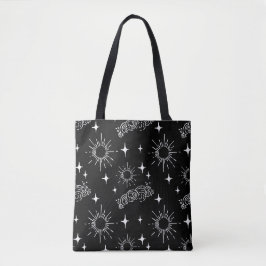 Black & White Celestial Sunburst Tote Bag Tygkasse