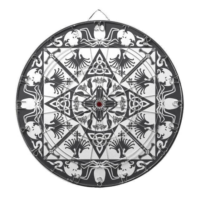 Black White Celtic Medieval Fantasy Dartboard Darttavla (Framsidan)