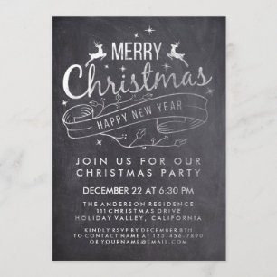 Black White Chalkboard Holly God jul Party Inbjudningar