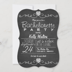 Black & White Chalkboard Rustic Bachelorette Party Inbjudningar