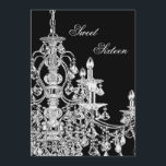 Black White Chandelier Sweet 16 Party Inbjudningar<br><div class="desc">Elegant,  vit kristallblek och vit sweet sixteen födelsedagsfest inbjudan.</div>