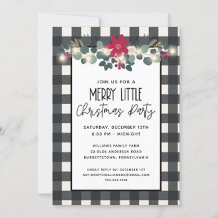 Black White Check Merry Little jul Party Inbjudningar