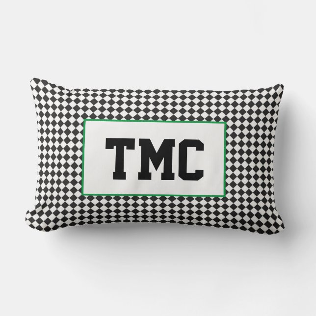 Black White Check Sports Team Tävla INITIALER Roli Lumbarkudde (Framsida)