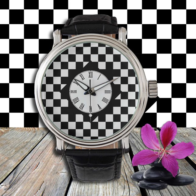 Black & White Checkat mönster/Retro Watch Armbandsur (Skapare uppladdad)