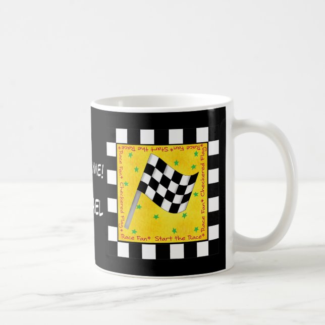 Black White Checkated Flagga Namn Personlig Kaffemugg (Höger)