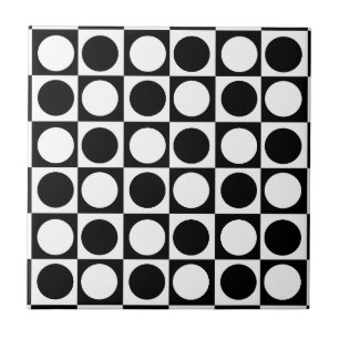 Black White Checkated Polka dots Kakelplatta