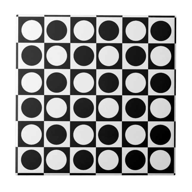 Black White Checkated Polka dots Kakelplatta (Framsidan)