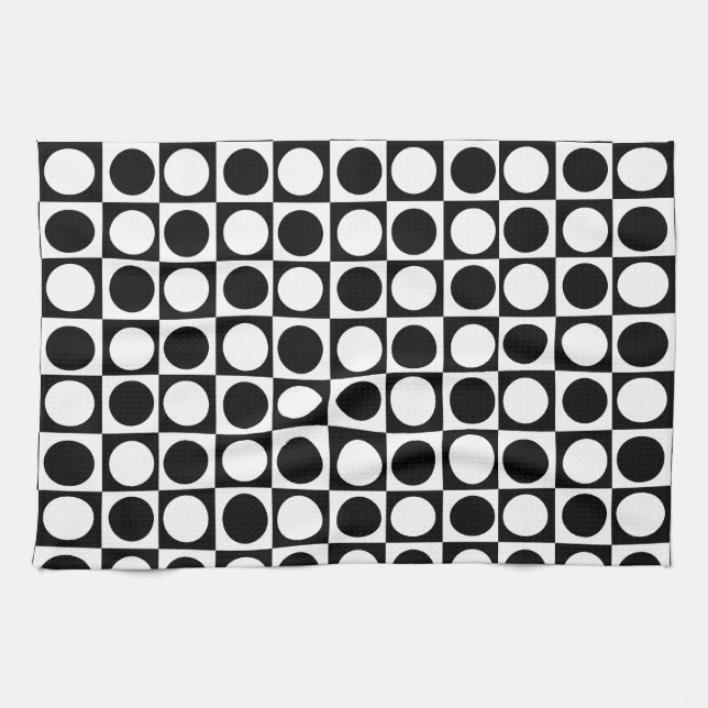 Black White Checkated Polka dots Kökshandduk (Horisontell)