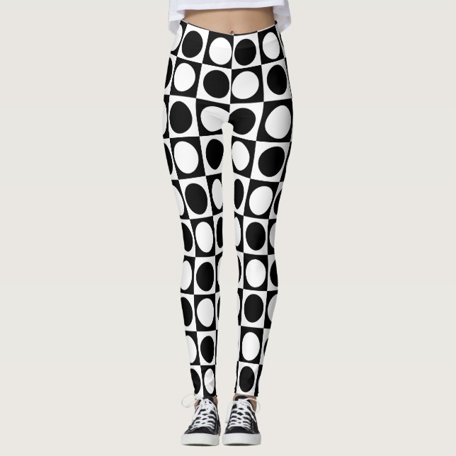 Black White Checkated Polka dots Leggings (Framsida)