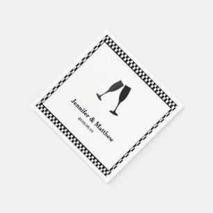 Black & White Checker Champagne Glass Party Napkin Pappersservett