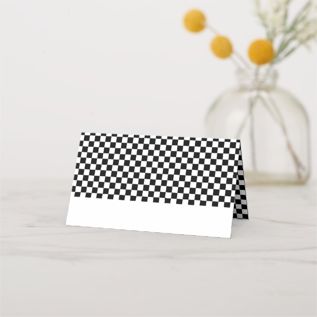 Black White Checkerboard Birthday Placeringskort (Framsida)