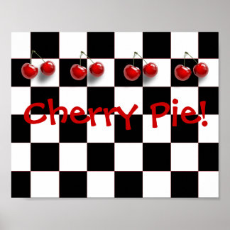 Black & White Checkerboard Cherry Paj Kitchen Poster