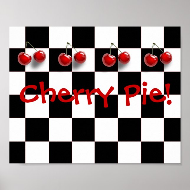 Black & White Checkerboard Cherry Paj Kitchen Poster (Framsidan)