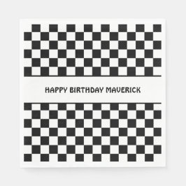 Black White Checkerboard Mönster Birthday Pappersservett