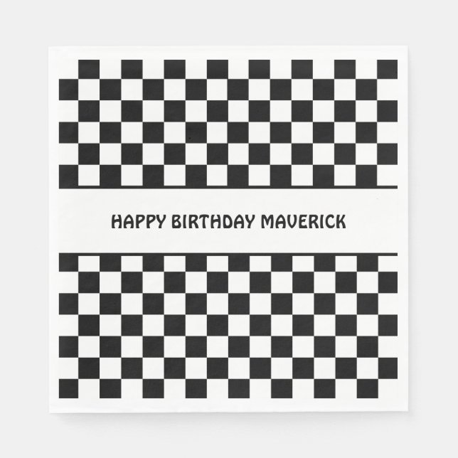 Black White Checkerboard Mönster Birthday Pappersservett (Framsidan)