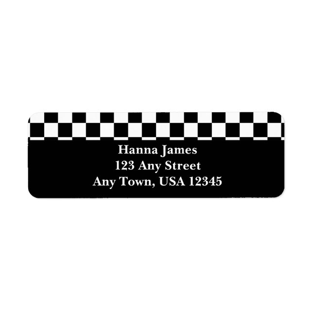 Black White Checkerboard Mönster Personlig Returadress Etikett (Framsidan)