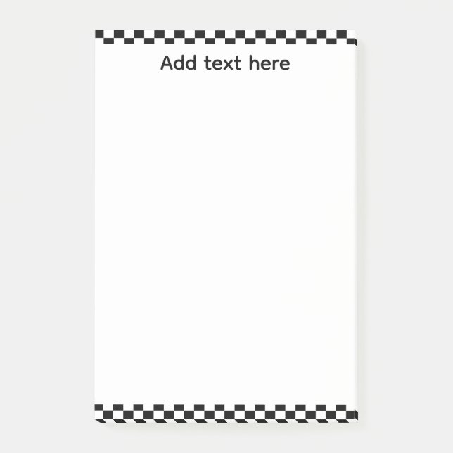 Black & White Checkerboard Notepad | Editable Pers Post-it Block (Framsida)