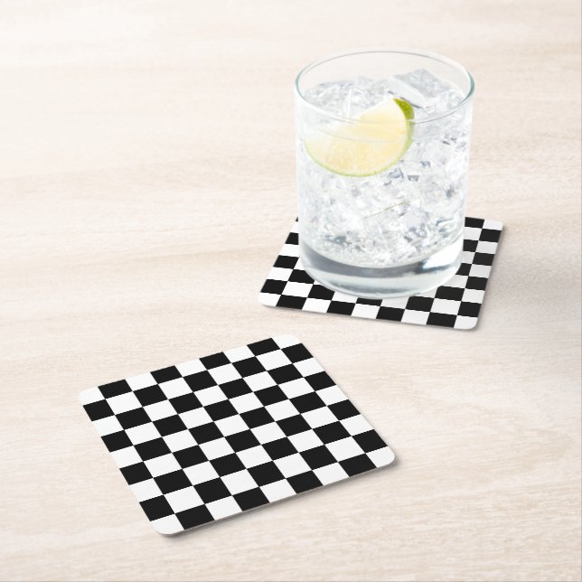 Black White Checkered Coasters Underlägg Papper Kvadrat (Insitu)