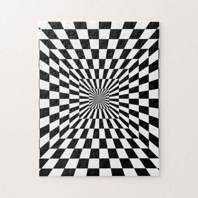 Black White Checkered Hallway | Optisk Illusion Pussel (Vertikal)